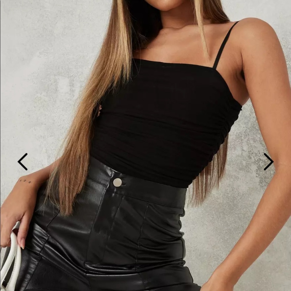 Black Ruched Mesh Bodysuit - Picture 3 of 3